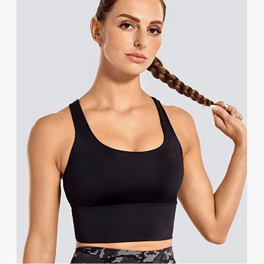 CRZ YOGA Women's Strappy Longline Sports Bra - Large in Black